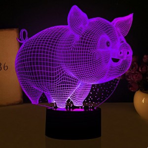 3D Little Pig Lamp Creative Night Light 7 Color Change LED Table Desk Lamp with USB Charger